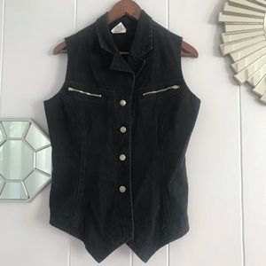 Vintage Planet X Jean Black Denim Vest Biker 90s Vibe L